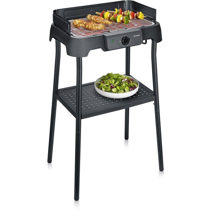 Barbecue électrique sur pieds - SEVERIN - PG8594 - 2000 W - Surface de cuisson 38 x 22 cm - Thermostat réglable - Noir
