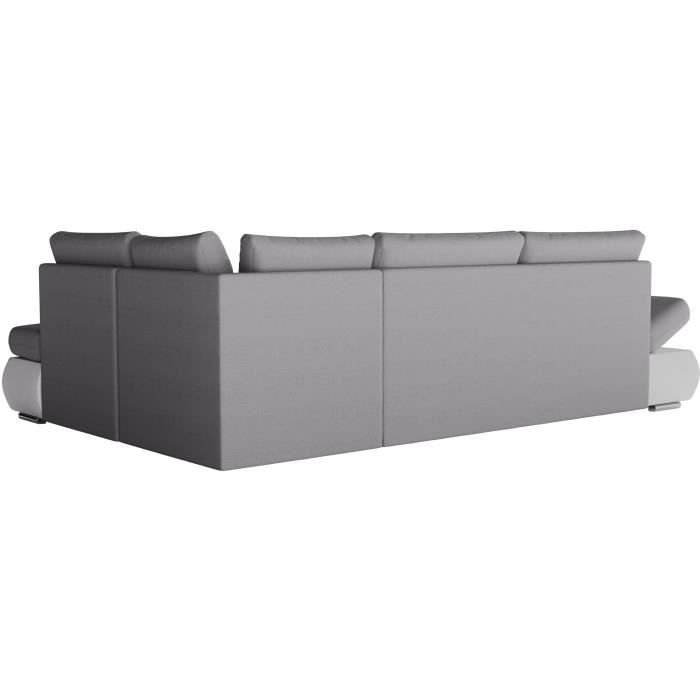 Canapé d'angle réversible convertible SEVARA 4 places - PU blanc et tissu gris clair - Coffre de rangement - L267 x P200 x H90 cm