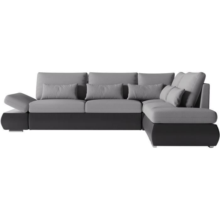CanapÈ d'angle rÈversible convertible SEVARA 4 places - PU et tissu Gris - Coffre de rangement - L267 x P200 x H90 cm