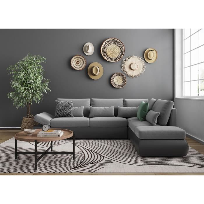 CanapÈ d'angle rÈversible convertible SEVARA 4 places - PU et tissu Gris - Coffre de rangement - L267 x P200 x H90 cm