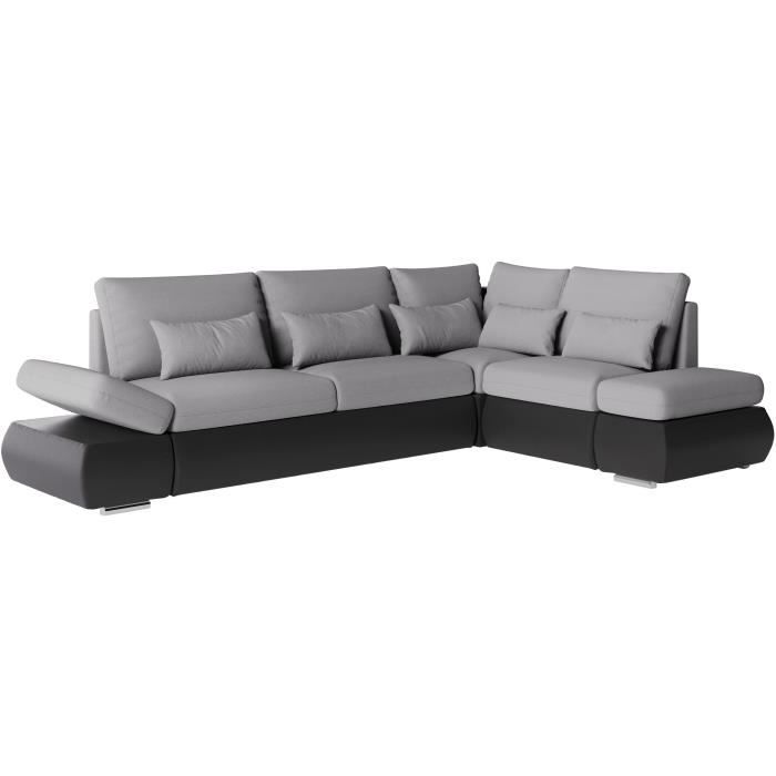 CanapÈ d'angle rÈversible convertible SEVARA 4 places - PU et tissu Gris - Coffre de rangement - L267 x P200 x H90 cm