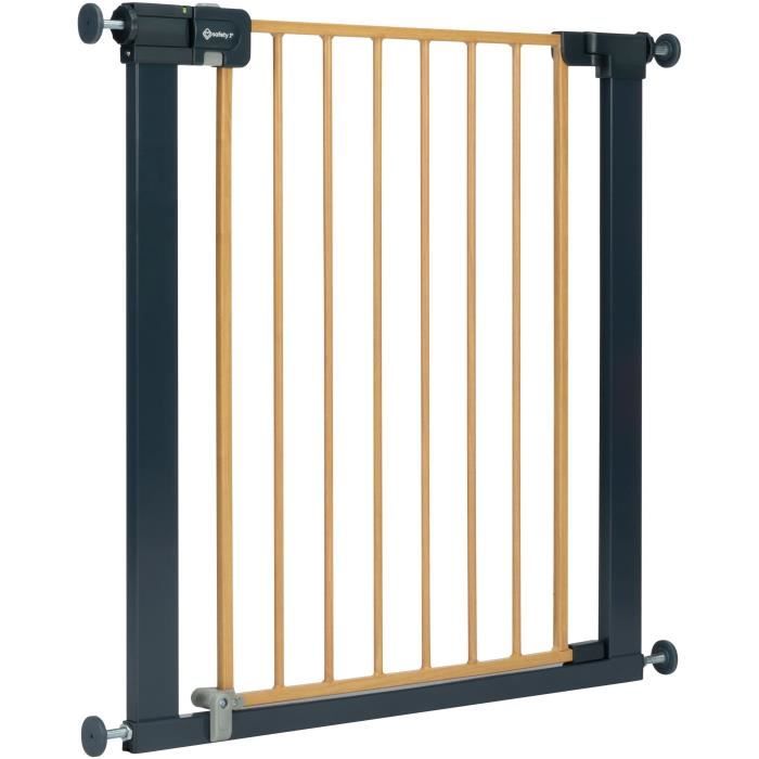 SAFETY 1st Barriere de sécurité enfant Easy Close effet bois, 73-80 cm - pression, sans vis ni perçage - (max. 136 cm)