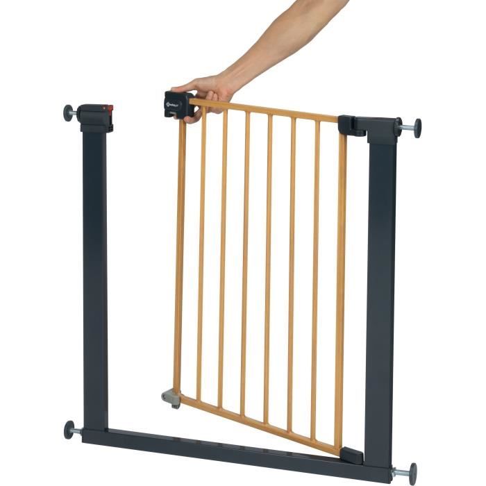 SAFETY 1st Barriere de sécurité enfant Easy Close effet bois, 73-80 cm - pression, sans vis ni perçage - (max. 136 cm)