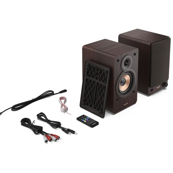 Haut-parleurs Bluetooth - SHARP - CP-SS30(BR) - Bibliotheque Marron - 2x 30W - 2 voies - Sans fil - 60W RMS