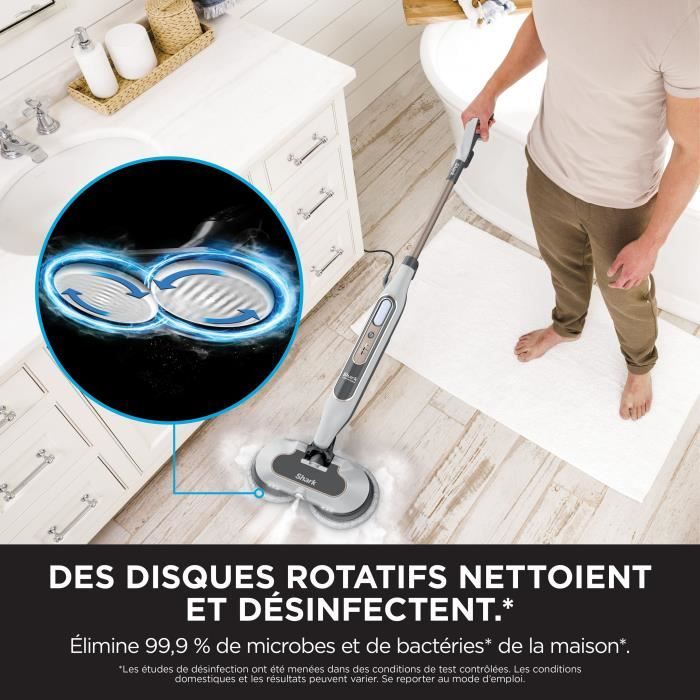 SHARK S8201EU Steam Mop - Balai Vapeur Automatique - 2 tampons rotatifs - 3 réglages vapeur - Elimine taches et saleté