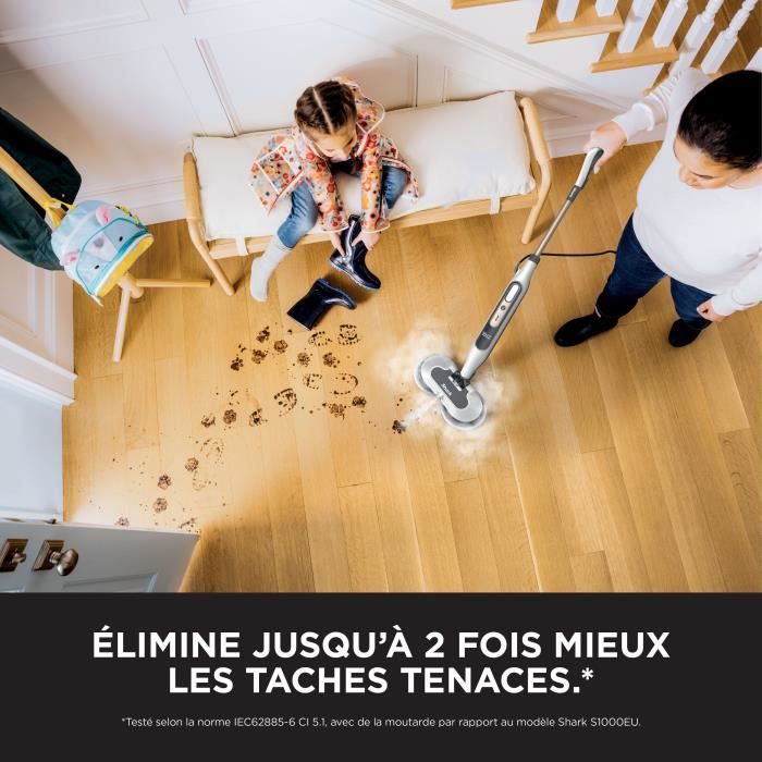 SHARK S8201EU Steam Mop - Balai Vapeur Automatique - 2 tampons rotatifs - 3 réglages vapeur - Elimine taches et saleté