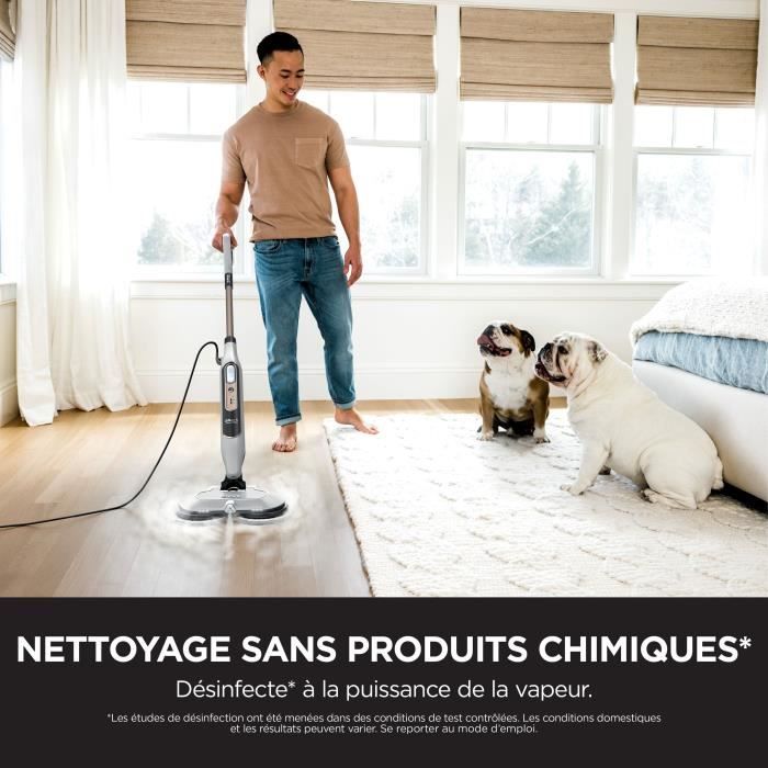 SHARK S8201EU Steam Mop - Balai Vapeur Automatique - 2 tampons rotatifs - 3 réglages vapeur - Elimine taches et saleté