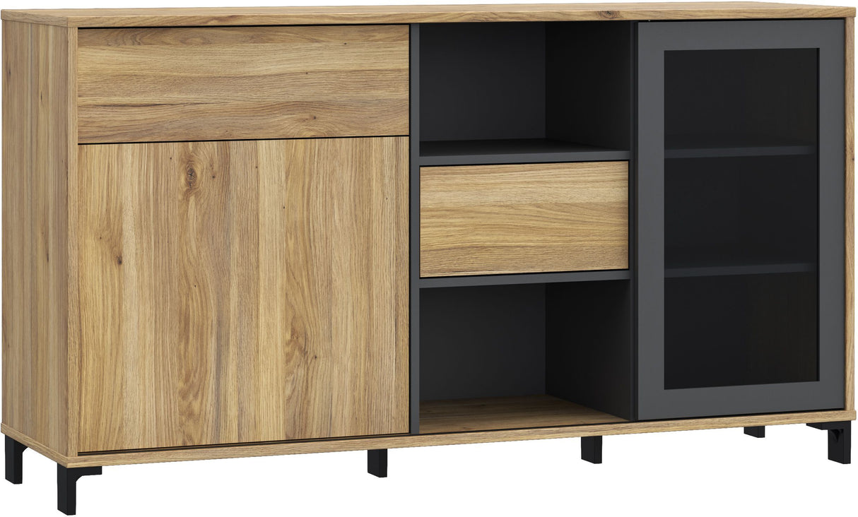 Buffet- SOUTH BEACH - Chene Mauvella / gris foncé - 2 portes dont 1 vitrée - 1 tiroir - 147 x 39,7 x 82,4 cm