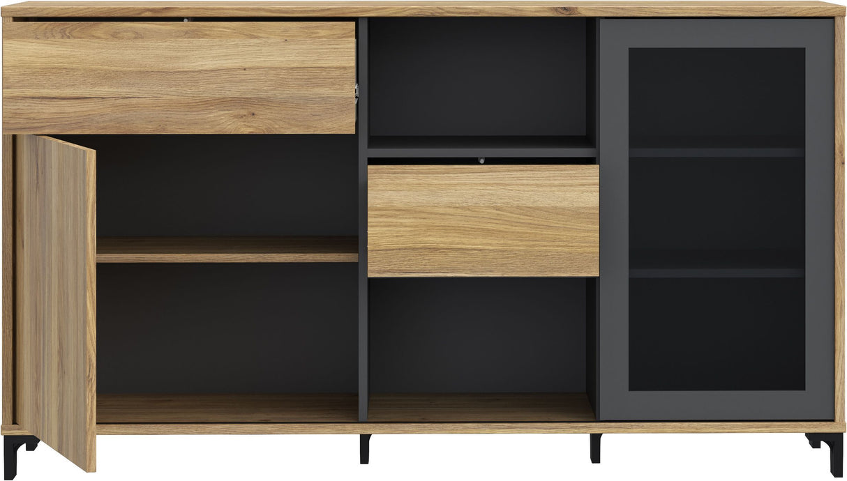 Buffet- SOUTH BEACH - Chene Mauvella / gris foncé - 2 portes dont 1 vitrée - 1 tiroir - 147 x 39,7 x 82,4 cm