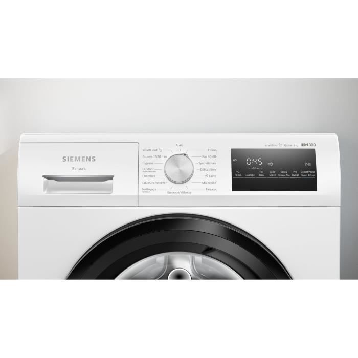 Lave-linge hublot SIEMENS WM12N228FR IQ300 - 8 kg - Induction - L60cm - 1200 trs/min - Classe A - Vapeur - Blanc