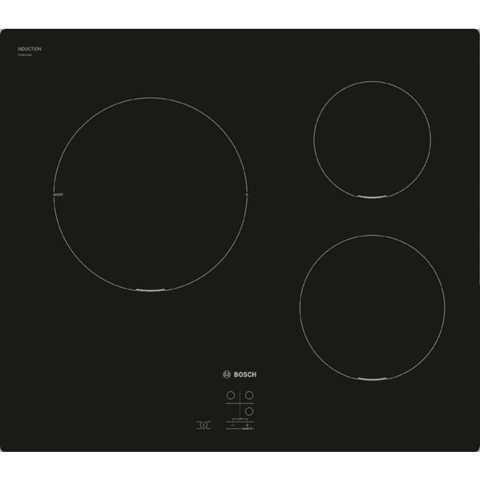 Table induction 60 cm - Bosch Série 2 - 3 foyers - Noir - Touch Select - H5,1 x L59,2 x P52,2 cm - PUC611AA5E