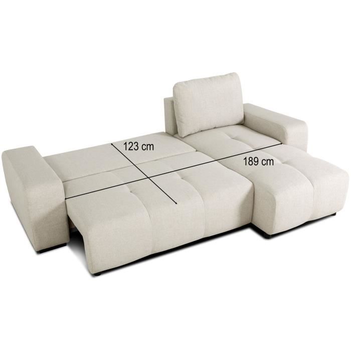 Canapé d'angle convertible réversible - 3 places - SIERRA - Avec coffre - Tissu Beige - 243 x 160 x 82 cm