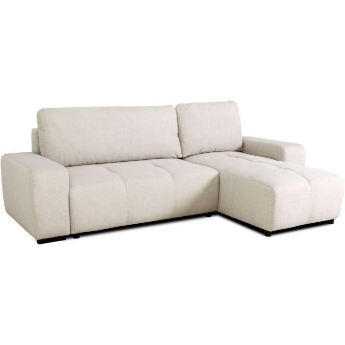 Canapé d'angle convertible réversible - 3 places - SIERRA - Avec coffre - Tissu Beige - 243 x 160 x 82 cm