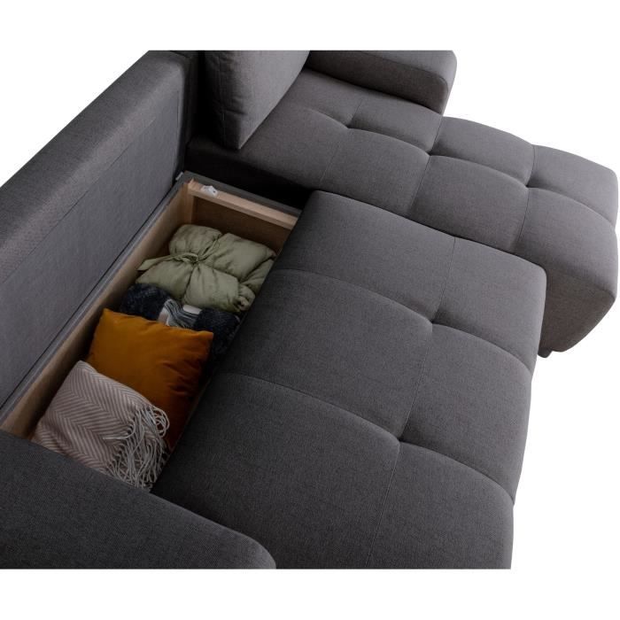 CanapÈ d'angle convertible rÈversible - 3 places - SIERRA - Avec coffre - Tissu Anthracite - 160 x 82 x 243 cm