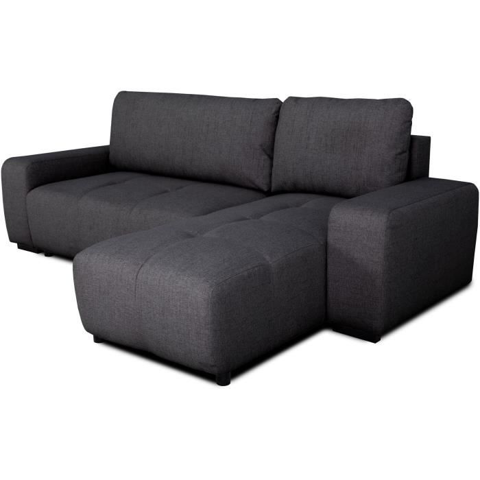 CanapÈ d'angle convertible rÈversible - 3 places - SIERRA - Avec coffre - Tissu Anthracite - 160 x 82 x 243 cm