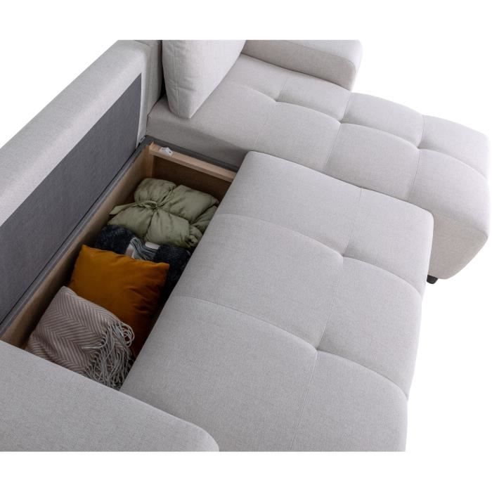CanapÈ d'angle convertible rÈversible - 3 places - SIERRA - Avec coffre - Tissu Gris - 160 x 82 x 243 cm