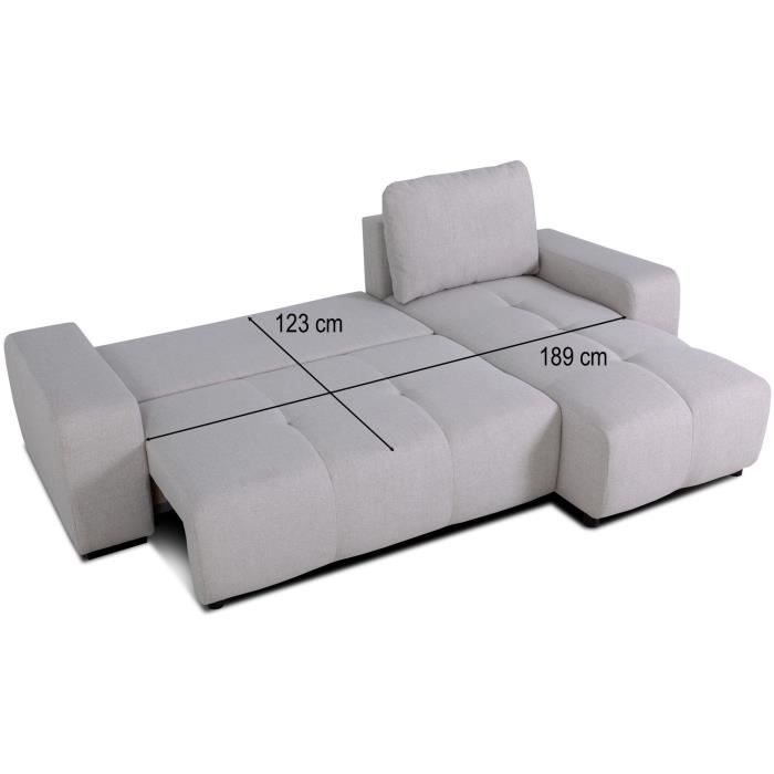 CanapÈ d'angle convertible rÈversible - 3 places - SIERRA - Avec coffre - Tissu Gris - 160 x 82 x 243 cm
