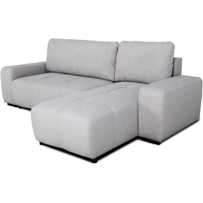 CanapÈ d'angle convertible rÈversible - 3 places - SIERRA - Avec coffre - Tissu Gris - 160 x 82 x 243 cm