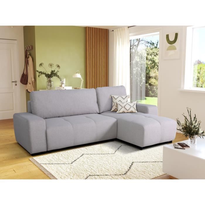 CanapÈ d'angle convertible rÈversible - 3 places - SIERRA - Avec coffre - Tissu Gris - 160 x 82 x 243 cm