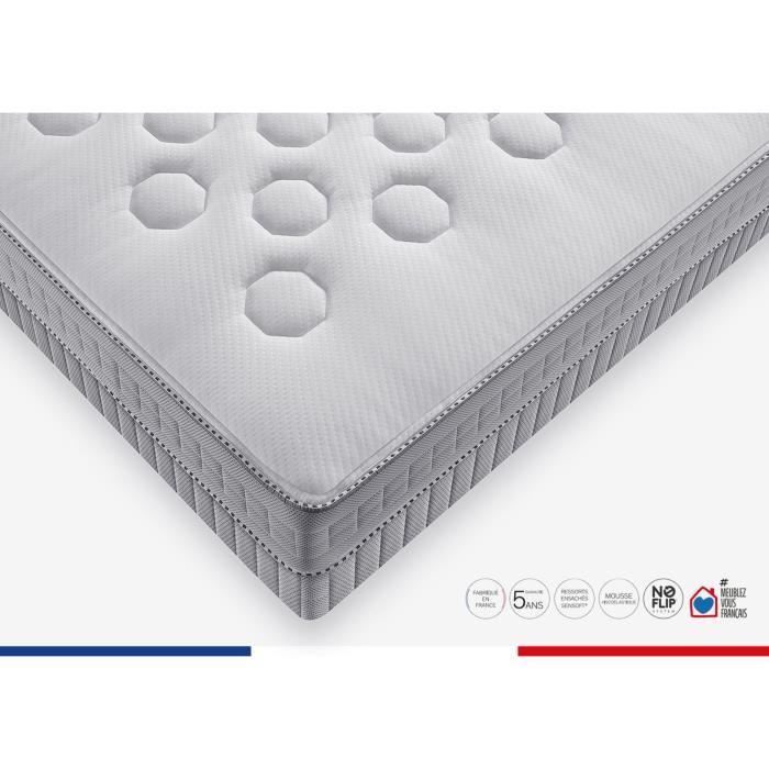 Ensemble matelas sommier 140 x 190 SIMMONS Hauteur 23 cm - Ressorts ensachés Sensoft - Fabriqué en France - SW1