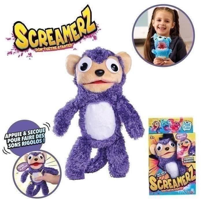 Smoby - Screamerz - Peluche intéractive amusante - Singe - 28 cm - Bruits en la secouant ou appuyant sur le bouton