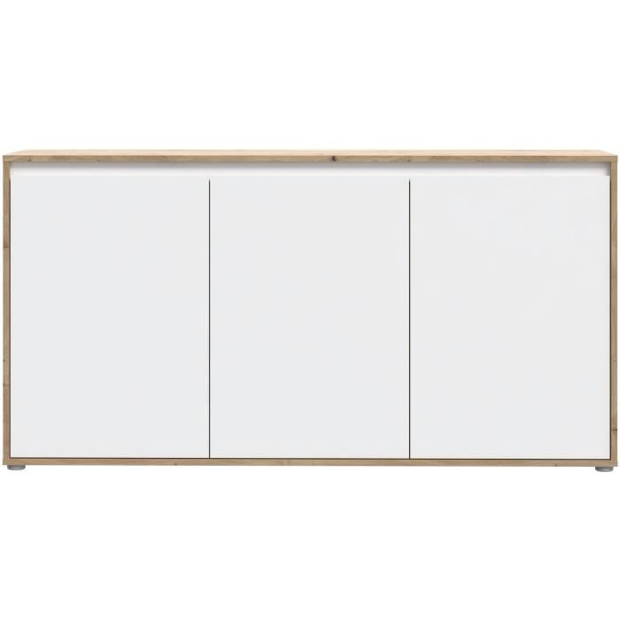 Buffet - SKELPE - Blanc mat et chene - 3 portes + 3 tablettes - 152,6 x 42 x 78,5 cm