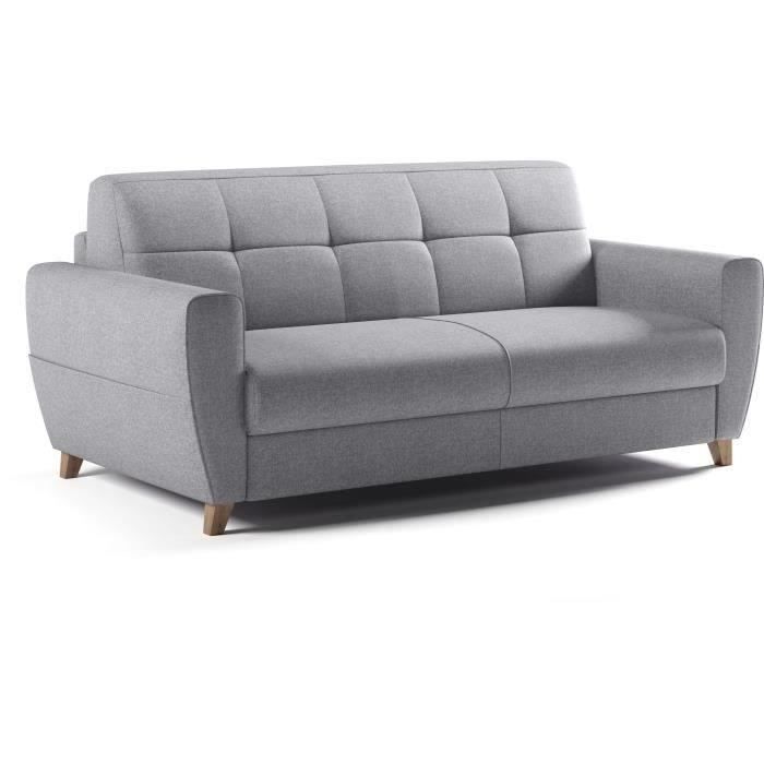 Canapé convertible express 3 places SKY - Tissu Gris - matelas 14cm - 192 x 100 x 88 cm