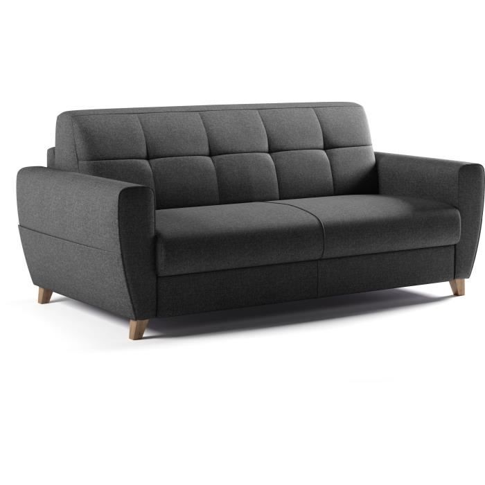 CanapÈ convertible express 3 places SKY - Tissu Anthracite - 192 x 100 x 88 cm