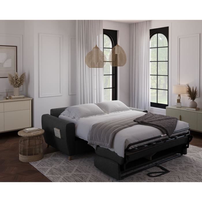 Canapé convertible express 3 places SKY - Tissu Anthracite - matelas 14cm - 192 x 100 x 88 cm