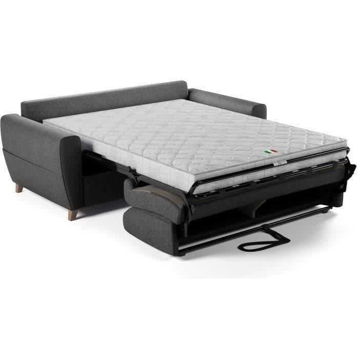 Canapé convertible express 3 places SKY - Tissu Anthracite - matelas 14cm - 192 x 100 x 88 cm