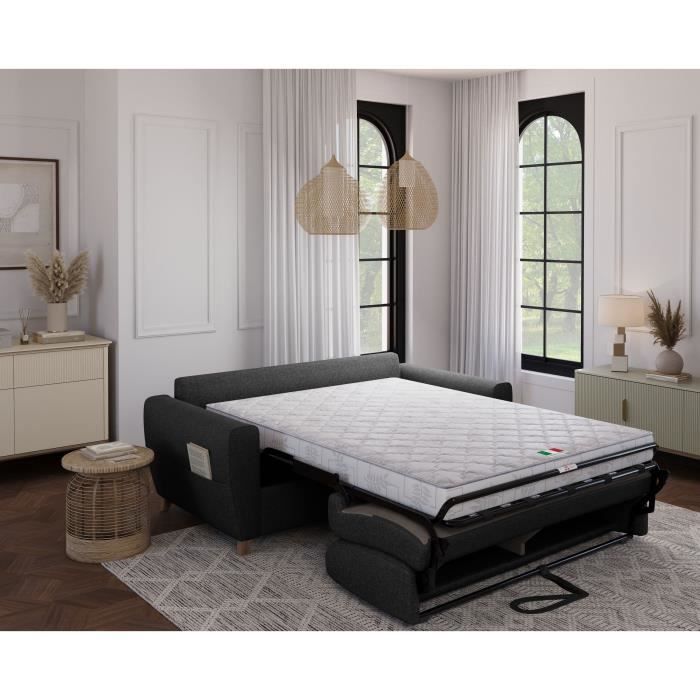 Canapé convertible express 3 places SKY - Tissu Anthracite - matelas 14cm - 192 x 100 x 88 cm