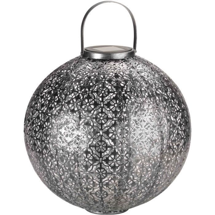 Lanterne solaire - SMART GARDEN - Jumbo Damasque en métal ajouré - Energie solaire - Ambiance orientale - Argent