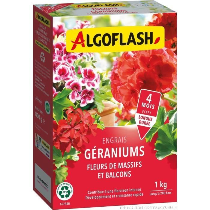 ALGOFLASH NATURASOL Engrais Géraniums, Fleurs de Massifs et Balcons - 1 kg