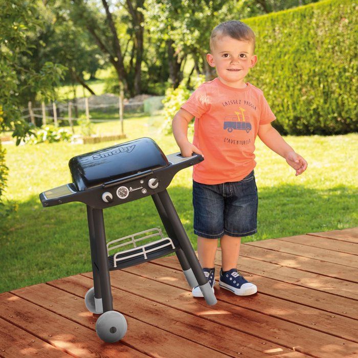 SMOBY - Barbecue grill sur Pieds - 18 Accessoires - Hamburger et brochette a assembler - Ustensiles - 3 ans - Fabrication Française