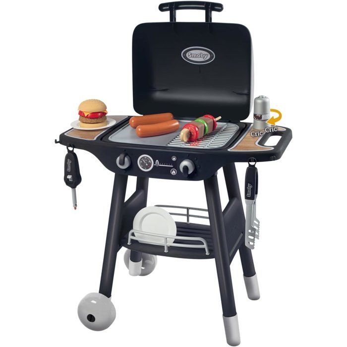 SMOBY - Barbecue grill sur Pieds - 18 Accessoires - Hamburger et brochette a assembler - Ustensiles - 3 ans - Fabrication Française