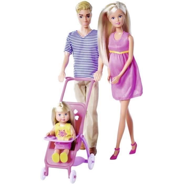 Steffi enceinte poupée 29 cm , avec Kevin 30 cm Evi 12 cm dans sa poussette 105733673 Simba Toys