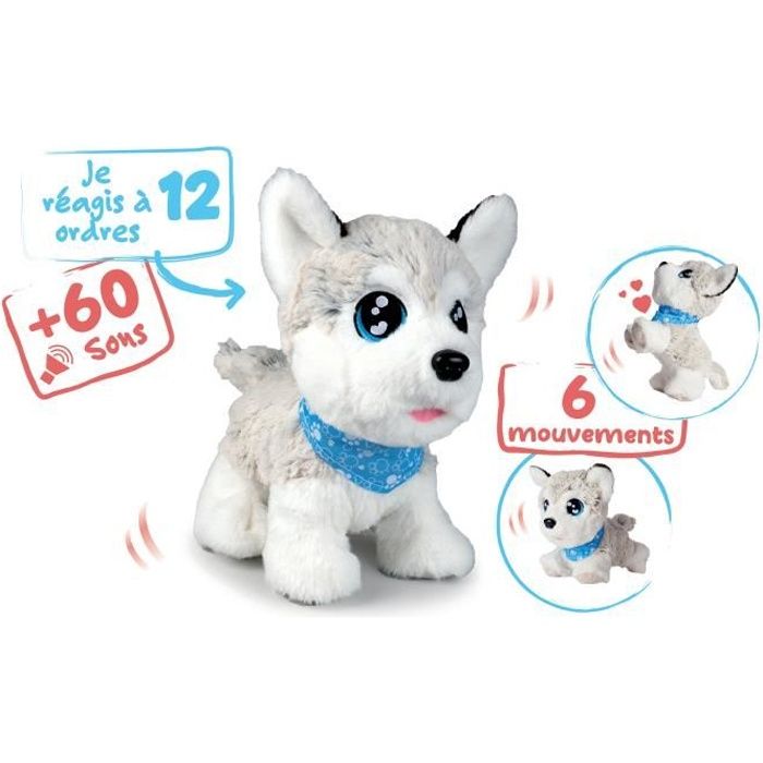 Peluche Chi Chi Love Husky interactif - 30cm - 12 commandes vocales - 60 sons diffÈrents - des 4 ans