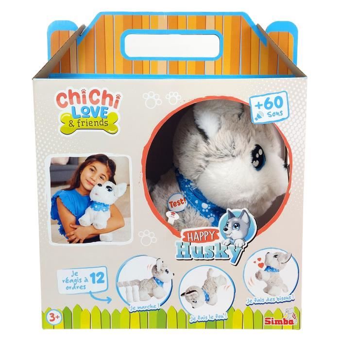 Peluche Chi Chi Love Husky interactif - 30cm - 12 commandes vocales - 60 sons diffÈrents - des 4 ans