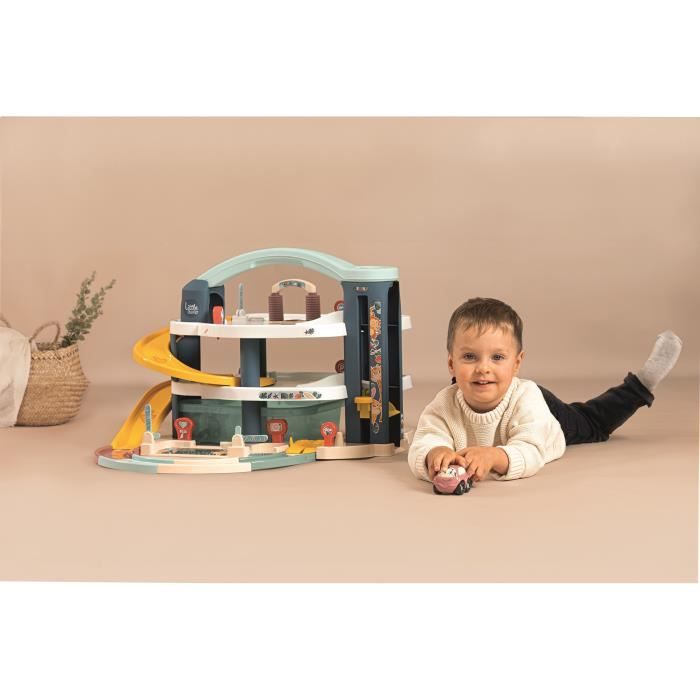 SMOBY - Garage 1er âge - Little Smoby - 3 niveaux - Accessoires inclus : 1 voiture, 1 hélicoptere, 4 pistes - Des 18 mois