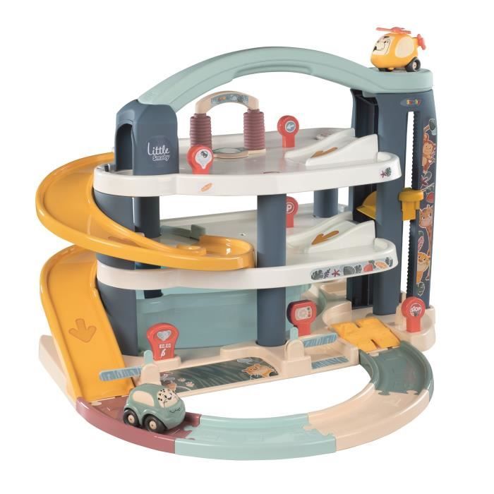 SMOBY - Garage 1er âge - Little Smoby - 3 niveaux - Accessoires inclus : 1 voiture, 1 hélicoptere, 4 pistes - Des 18 mois
