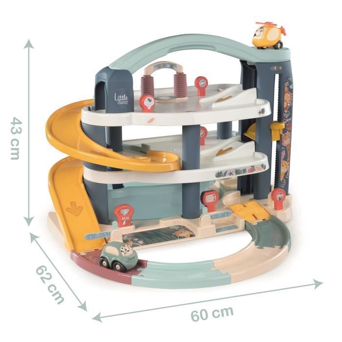 SMOBY - Garage 1er âge - Little Smoby - 3 niveaux - Accessoires inclus : 1 voiture, 1 hélicoptere, 4 pistes - Des 18 mois