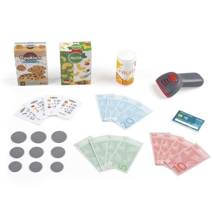 Smoby - Caisse enregistreuse - 30 accessoires inclus - Calculatrice et Scanner avec son et lumiere - Fabriqué en France - Dés 3ans