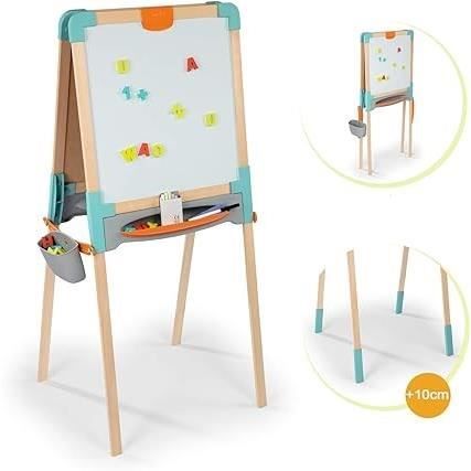 Smoby - Tableau en bois double face - Ardoise craie et Blanche magnÈtique - Pliable et hauteur ajustable - 80 accessoires - DÈs 3ans