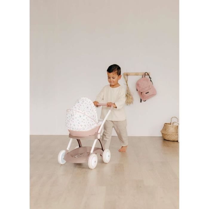Poussette Landau pour poupÈe Baby Nurse - Smoby - Avec nacelle et canopy en plastique - Rose et blanc