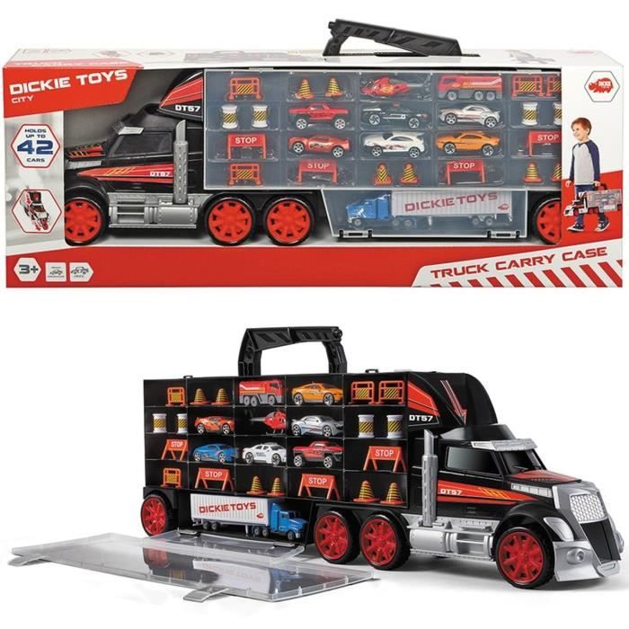 Camion transporteur de voitures - Dickie Toys - Truck Carry Case - 7 véhicules die-cast - 62cm