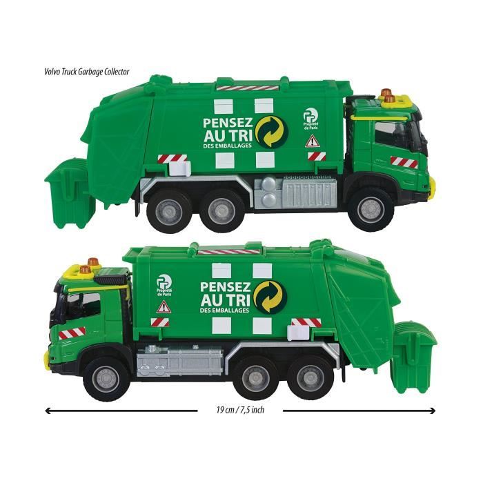 Camion Poubelle Volvo - MAJORETTE - Grand Série 19 cm - Échelle 1/43 - Portes ouvrantes, sons et lumieres - Des 3 ans