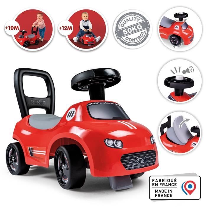 Smoby - Porteur enfant 2 en 1 - Auto Rouge - Coffre sous la selle + klaxon - Des 10 mois - Fabrication franÁaise