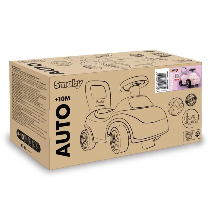 Smoby - Porteur enfant 2 en 1 - Auto Rose - Coffre sous la selle + klaxon - Des 10 mois - Fabrication franÁaise