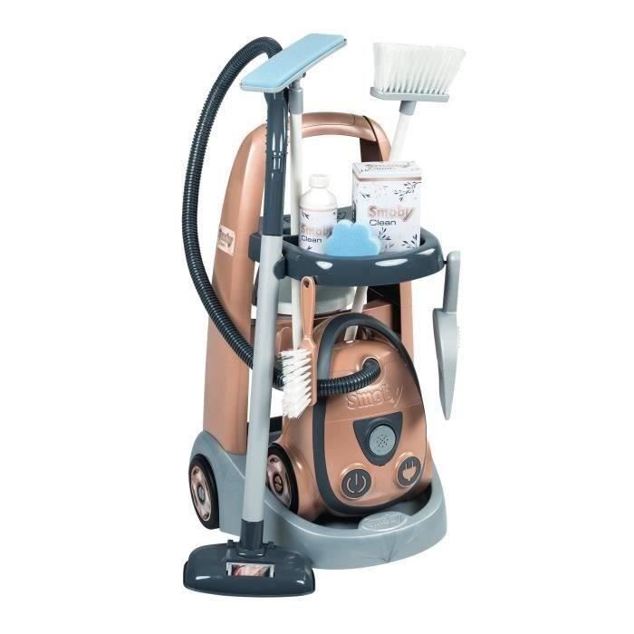 SMOBY - Rowenta - Chariot de Ménage + Aspirateur - Jouet d'Imitation - Fonction Electronique - 9 Accessoires - Des 3 ans