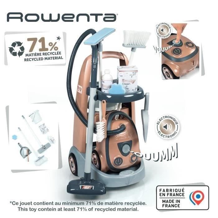 SMOBY - Rowenta - Chariot de Ménage + Aspirateur - Jouet d'Imitation - Fonction Electronique - 9 Accessoires - Des 3 ans
